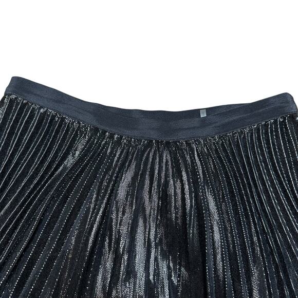DVF Diane Von Furstenberg Black Sparkly Metallic Pleated Pull On Midi Skirt 10 - Picture 5 of 12